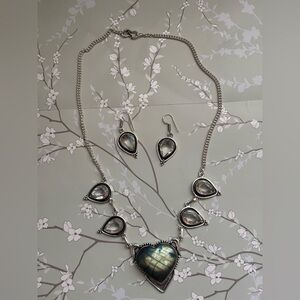 Labradorite heart shaped white topaz necklace and earrings